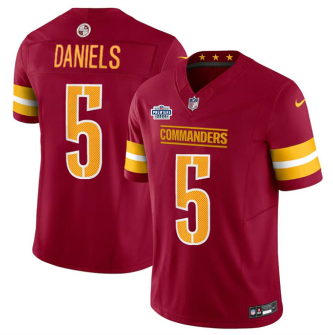 Men's Washington Commanders #5 Jayden Daniels Burgundy 2024 With Draft Patch F.U.S.E Vapor Limited Football Stitched Jersey